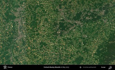 Forbach-Boulay-Moselle. Copernicus Sentinel 'in Mayıs 2023' te çekilmiş uydu görüntüsü üzerine Fransa 'nın idari bölgesi.