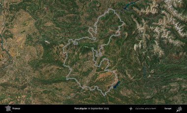 Biraz daha sessiz. Eylül 2019 'da çekilen Copernicus Sentinel karolarından oluşan bir uydu görüntüsünde Fransa' nın idari bölgesinin ana hatlarını çizdim.