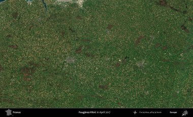 Fougeres-Vitre. Nisan 2017 'de Copernicus Sentinel karolarından oluşan bir uydu görüntüsü üzerine Fransa' nın idari bölgesi