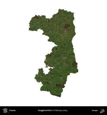 Fougeres-Vitre. Fransa 'nın idari bölgesi, Şubat 2023' te çekilen Kopernik Nöbetçi karolarından oluşan bir uydu görüntüsüyle beyaza izole edildi.