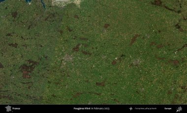 Fougeres-Vitre. Copernicus Sentinel 'in Şubat 2023' te çekilmiş uydu görüntüsü üzerine Fransa 'nın idari bölgesi.