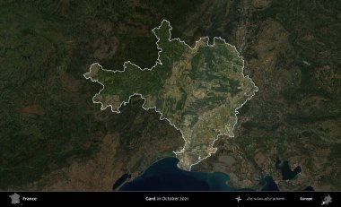 Gard. Fransa 'nın idari alanı, Ekim 2021' de çekilen Kopernik Nöbetçi karolarından oluşan koyu renkli bir uydu görüntüsü üzerinde vurgulandı ve özetlendi.