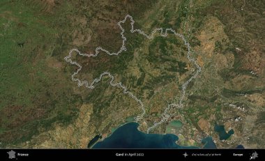 Gard. Nisan 2022 'de çekilen Copernicus Sentinel karolarından oluşan bir uydu görüntüsünde Fransa' nın idari bölgesinin ana hatları belirlendi.