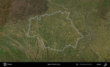 Gers. Mart 2019 'da çekilen Copernicus Sentinel karolarından oluşan bir uydu görüntüsünde Fransa' nın idari bölgesinin ana hatları belirlendi.
