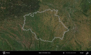 Gers. Copernicus Sentinel 'in Ekim 2024' te çekilen uydu görüntüsünde Fransa 'nın idari bölgesinin ana hatlarını çizdim.