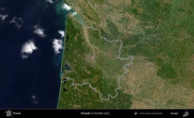 Gironde. Copernicus Sentinel 'in Ekim 2023' te çekilen uydu görüntüsünde Fransa 'nın idari bölgesinin ana hatları belirlendi.