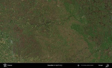 Gourdon. Copernicus Sentinel 'in Nisan 2023' te çekilmiş uydu görüntüsü üzerine Fransa 'nın idari bölgesi.
