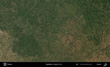Gourdon. Copernicus Sentinel 'in Ağustos 2023' te çekilmiş uydu görüntüsü üzerine Fransa 'nın idari bölgesi.