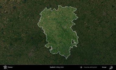 Gueret. Fransa 'nın idari alanı, Mayıs 2020' de çekilen Kopernik Nöbetçi karolarından oluşan koyu renkli bir uydu görüntüsü üzerinde vurgulandı ve özetlendi.