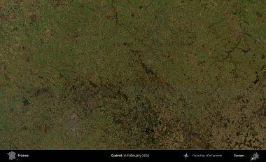 Gueret. Copernicus Sentinel 'in Şubat 2022' de çekilmiş uydu görüntüsü üzerine Fransa 'nın idari bölgesi.
