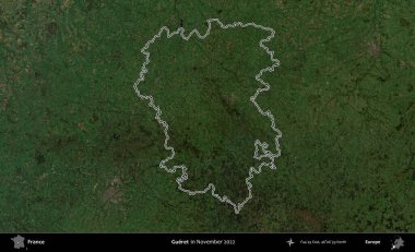 Gueret. Copernicus Sentinel 'in Kasım 2022' de çekilen uydu görüntüsünde Fransa 'nın idari bölgesinin ana hatları belirlendi.
