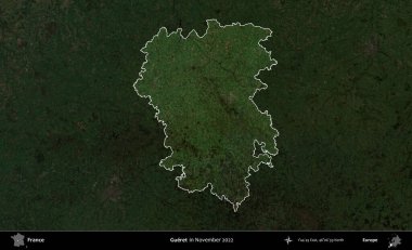 Gueret. Fransa 'nın idari alanı, Kopernik Sentinel' in Kasım 2022 'de çekilmiş koyu renkli bir uydu görüntüsüyle vurgulandı ve özetlendi.