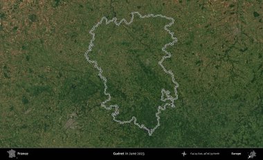 Gueret. Haziran 2023 'te çekilen Copernicus Sentinel karolarından oluşan bir uydu görüntüsünde Fransa' nın idari bölgesinin ana hatları belirlendi.