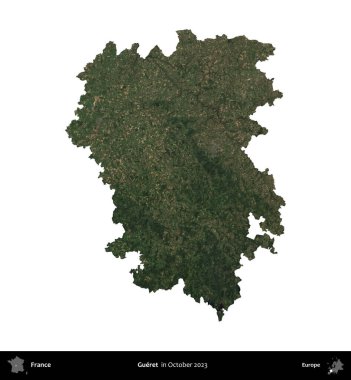 Gueret. Fransa 'nın idari bölgesi, Ekim 2023' te çekilen Kopernik Nöbetçi karolarından oluşan bir uydu görüntüsüyle beyaza izole edildi.