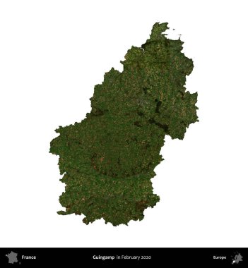 Guingamp. Fransa 'nın idari bölgesi, Şubat 2020' de çekilen Kopernik Nöbetçi karolarından oluşan bir uydu görüntüsüyle beyaza izole edildi.