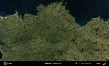 Guingamp. Copernicus Sentinel 'in Ekim 2023' te çekilmiş uydu görüntüsü üzerine Fransa 'nın idari bölgesi.