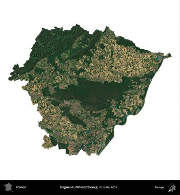 Haguenau-Wissembourg 'da. Fransa 'nın idari bölgesi, Haziran 2021' de çekilen Kopernik Nöbetçi karolarından oluşan bir uydu görüntüsüyle beyaza izole edildi.
