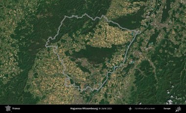 Haguenau-Wissembourg 'da. Copernicus Sentinel 'in Haziran 2021' de çekilen uydu görüntüsünde Fransa 'nın idari bölgesinin ana hatları belirlendi.