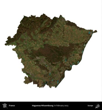 Haguenau-Wissembourg 'da. Fransa 'nın idari bölgesi, Şubat 2023' te çekilen Kopernik Nöbetçi karolarından oluşan bir uydu görüntüsüyle beyaza izole edildi.