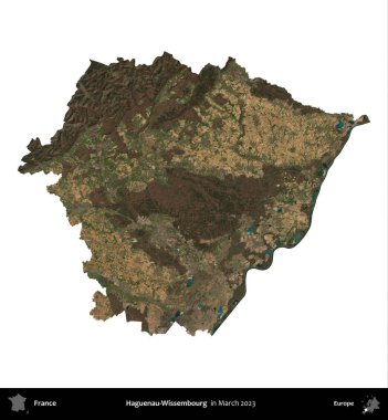 Haguenau-Wissembourg 'da. Fransa 'nın idari bölgesi, Mart 2023' te çekilen Kopernik Nöbetçi karolarından oluşan bir uydu görüntüsüyle beyaza izole edildi.