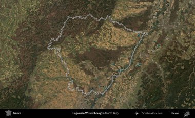 Haguenau-Wissembourg 'da. Mart 2023 'te çekilen Copernicus Sentinel karolarından oluşan bir uydu görüntüsünde Fransa' nın idari bölgesinin ana hatları belirlendi.