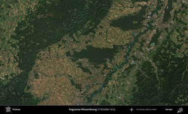 Haguenau-Wissembourg 'da. Copernicus Sentinel 'in Ekim 2023' te çekilmiş uydu görüntüsü üzerine Fransa 'nın idari bölgesi.