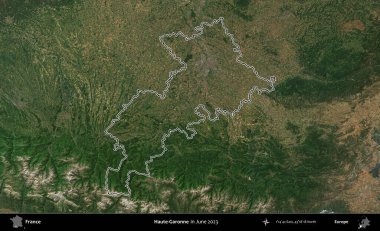 Haute-Garonne. Haziran 2023 'te çekilen Copernicus Sentinel karolarından oluşan bir uydu görüntüsünde Fransa' nın idari bölgesinin ana hatları belirlendi.