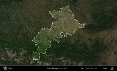Haute-Garonne. Fransa 'nın idari alanı, Haziran 2023' te çekilen Kopernik Nöbetçi karolarından oluşan koyu renkli bir uydu görüntüsüyle vurgulandı ve özetlendi.