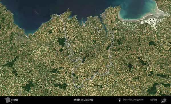 Dinan. Mayıs 2020 'de çekilen Copernicus Sentinel karolarından oluşan bir uydu görüntüsünde Fransa' nın idari bölgesinin ana hatları belirlendi.