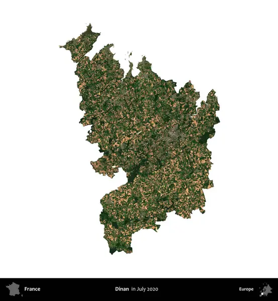 Dinan. Fransa 'nın idari bölgesi, Temmuz 2020' de çekilen Kopernik Nöbetçi karolarından oluşan uydu görüntüsüyle beyaza izole edildi.