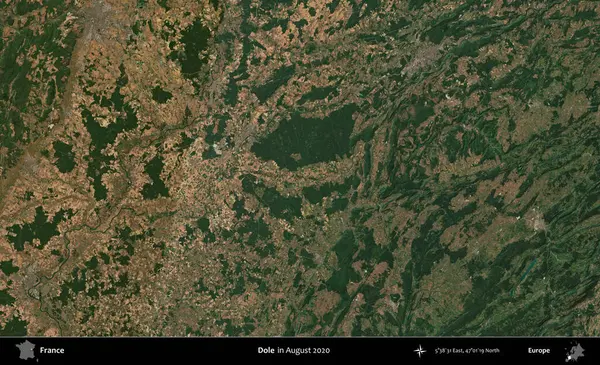 İşsizlik parası. Copernicus Sentinel 'in Ağustos 2020' de çekilmiş uydu görüntüsü üzerine Fransa 'nın idari bölgesi.