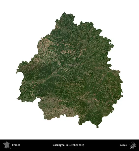 Dordogne. Fransa 'nın idari bölgesi, Ekim 2023' te çekilen Kopernik Nöbetçi karolarından oluşan bir uydu görüntüsüyle beyaza izole edildi.