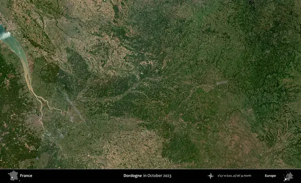 Dordogne. Copernicus Sentinel 'in Ekim 2023' te çekilmiş uydu görüntüsü üzerine Fransa 'nın idari bölgesi.