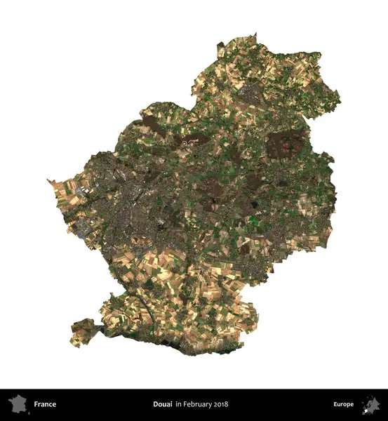 Douai. Fransa 'nın idari bölgesi, Şubat 2018' de çekilen Kopernik Nöbetçi karolarından oluşan uydu görüntüsüyle beyaza izole edildi.