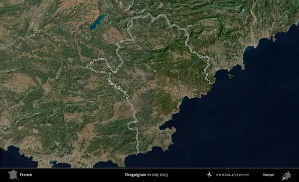 Draguignan. Copernicus Sentinel 'in Temmuz 2023' te çekilen uydu görüntüsünde Fransa 'nın idari bölgesinin ana hatları belirlendi.