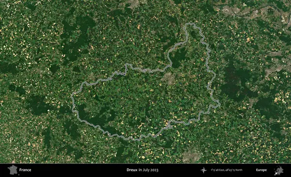Dreux. Copernicus Sentinel 'in Temmuz 2023' te çekilen uydu görüntüsünde Fransa 'nın idari bölgesinin ana hatları belirlendi.