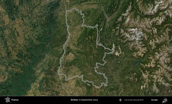 Drome. Eylül 2023 'te çekilen Copernicus Sentinel karolarından oluşan bir uydu görüntüsünde Fransa' nın idari bölgesinin ana hatlarını çizdim.