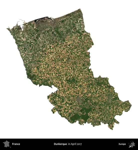 Dunkerque 'de. Fransa 'nın idari bölgesi, Nisan 2017' de çekilen Kopernik Nöbetçi karolarından oluşan bir uydu görüntüsü ile beyaza izole edildi.