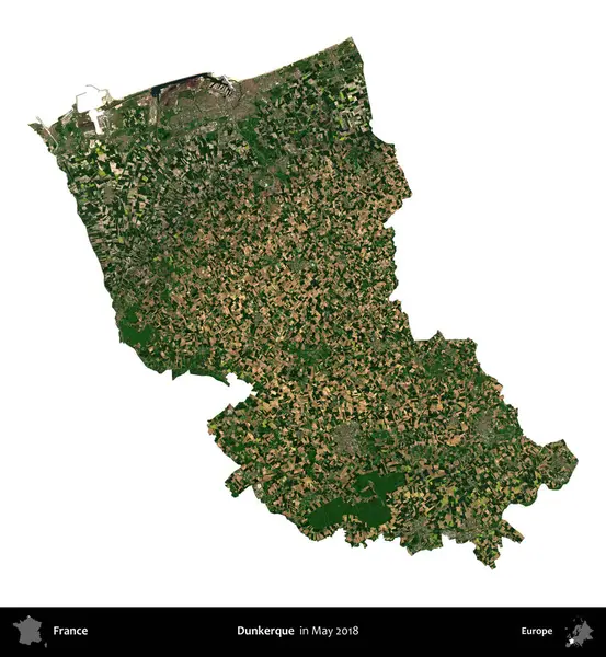 Dunkerque 'de. Fransa 'nın idari bölgesi, Mayıs 2018' de çekilen Kopernik Nöbetçi karolarından oluşan bir uydu görüntüsüyle beyaza izole edildi.