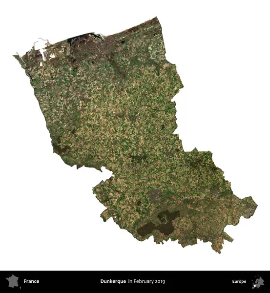 Dunkerque 'de. Fransa 'nın idari bölgesi, Şubat 2019' da çekilen Kopernik Nöbetçi karolarından oluşan uydu görüntüsüyle beyaza izole edildi.
