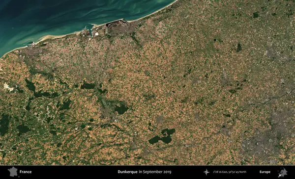 Dunkerque 'de. Eylül 2019 'da Copernicus Sentinel karolarından oluşan bir uydu görüntüsü üzerine Fransa' nın idari bölgesi