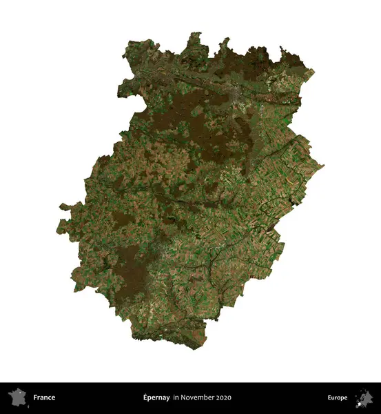 Epernay. Fransa 'nın idari bölgesi, Kasım 2020' de çekilen Kopernik Nöbetçi karolarından oluşan bir uydu görüntüsü üzerinde beyaza izole edildi.