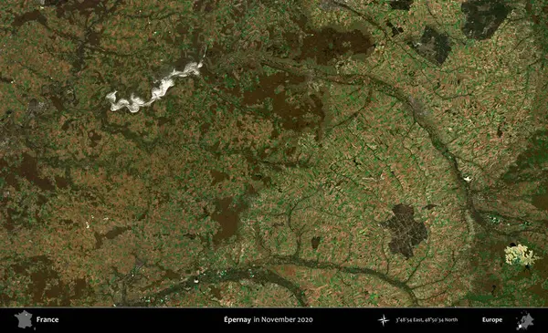 Epernay. Copernicus Sentinel 'in Kasım 2020' de çekilmiş uydu görüntüsü üzerine Fransa 'nın idari bölgesi.