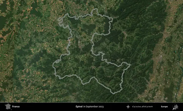 Epinal. Eylül 2023 'te çekilen Copernicus Sentinel karolarından oluşan bir uydu görüntüsünde Fransa' nın idari bölgesinin ana hatlarını çizdim.