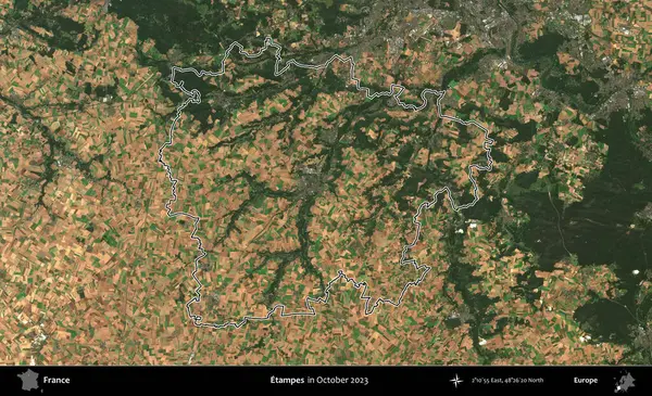 Etampes. Copernicus Sentinel 'in Ekim 2023' te çekilen uydu görüntüsünde Fransa 'nın idari bölgesinin ana hatları belirlendi.