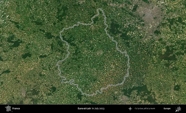 Eure-et-Loir. Copernicus Sentinel 'in Temmuz 2023' te çekilen uydu görüntüsünde Fransa 'nın idari bölgesinin ana hatları belirlendi.