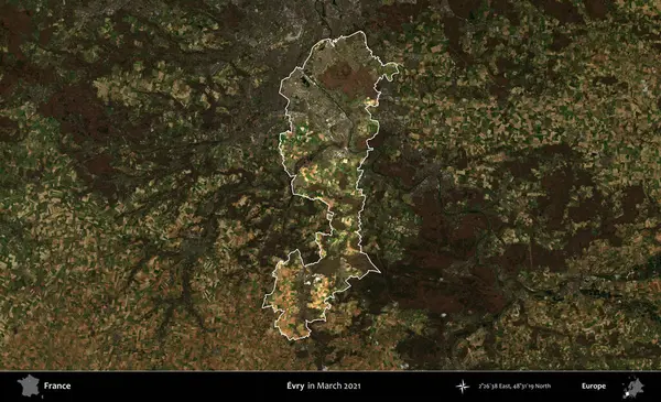 Evry. Fransa 'nın idari alanı, Mart 2021' de çekilen Kopernik Sentinel karolarından oluşan koyu renkli bir uydu görüntüsü üzerinde vurgulandı ve özetlendi.