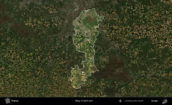 Evry. Fransa 'nın idari alanı, Nisan 2021' de çekilen Kopernik Sentinel karolarından oluşan koyu renkli bir uydu görüntüsü üzerinde vurgulandı ve özetlendi.
