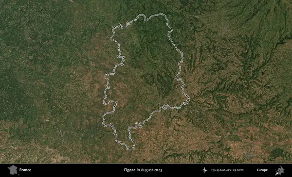 Figeac. Copernicus Sentinel 'in Ağustos 2023' te çekilen uydu görüntüsünde Fransa 'nın idari bölgesinin ana hatları belirlendi.