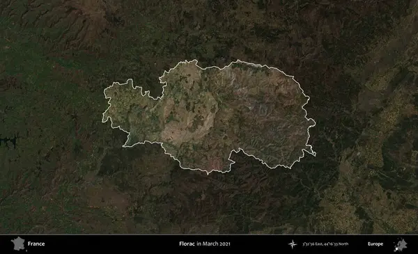 Florac. Fransa 'nın idari alanı, Mart 2021' de çekilen Kopernik Sentinel karolarından oluşan koyu renkli bir uydu görüntüsü üzerinde vurgulandı ve özetlendi.